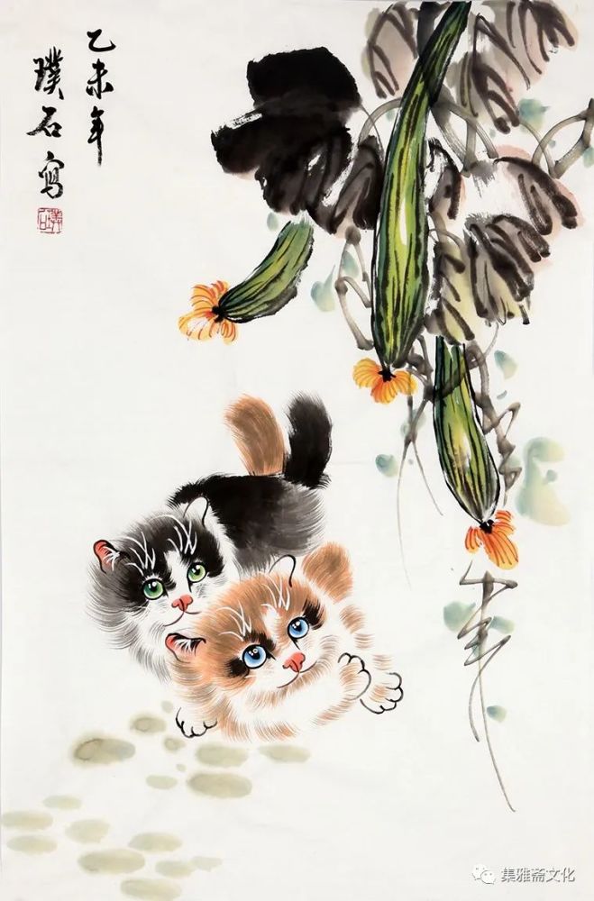 璞石国画猫赏析:活泼灵动 妙趣横生