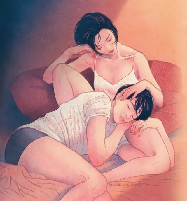 暧昧插画情侣之间"甜而不腻"但在一瞬间最能吸引大家目光的还是已足够