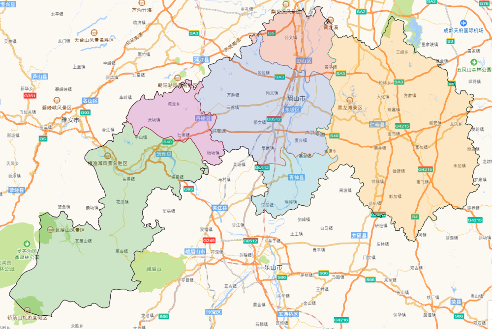 眉山各区县人口一览:东坡区90.44万,洪雅县29.57万