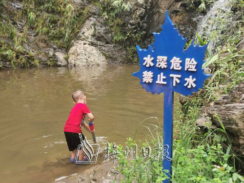 近日记者走访梅州城区部分景区时发现,一些游客无视安全警示牌,随意