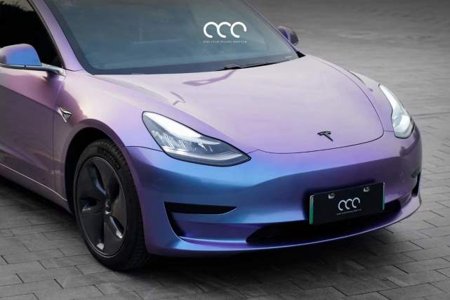 特斯拉model3汽车贴膜漫彩改色膜渐变亮面灰幻紫