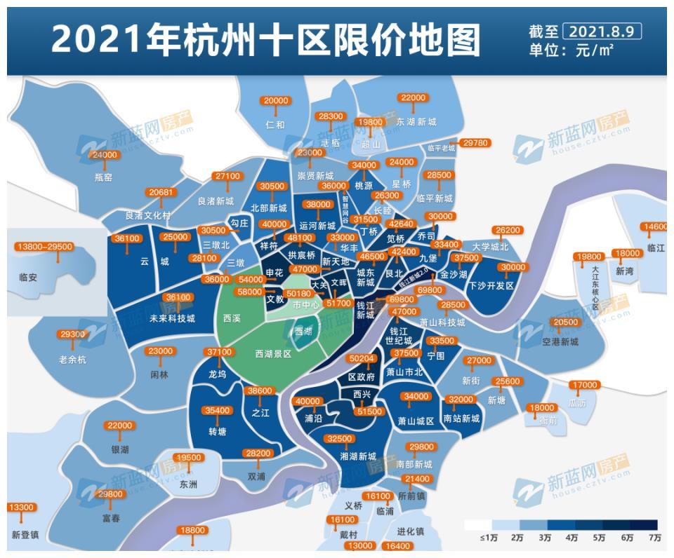 蓝房地图丨仅2个板块价格上涨杭州十区最新限价地图速领