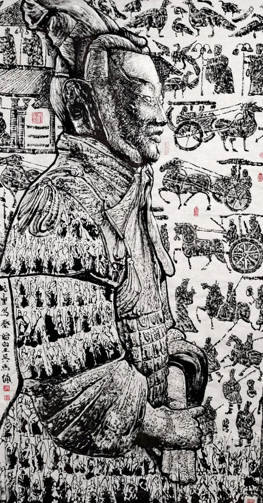 焦墨情缘——记马培童先生焦墨刻石皴法再现兵马俑