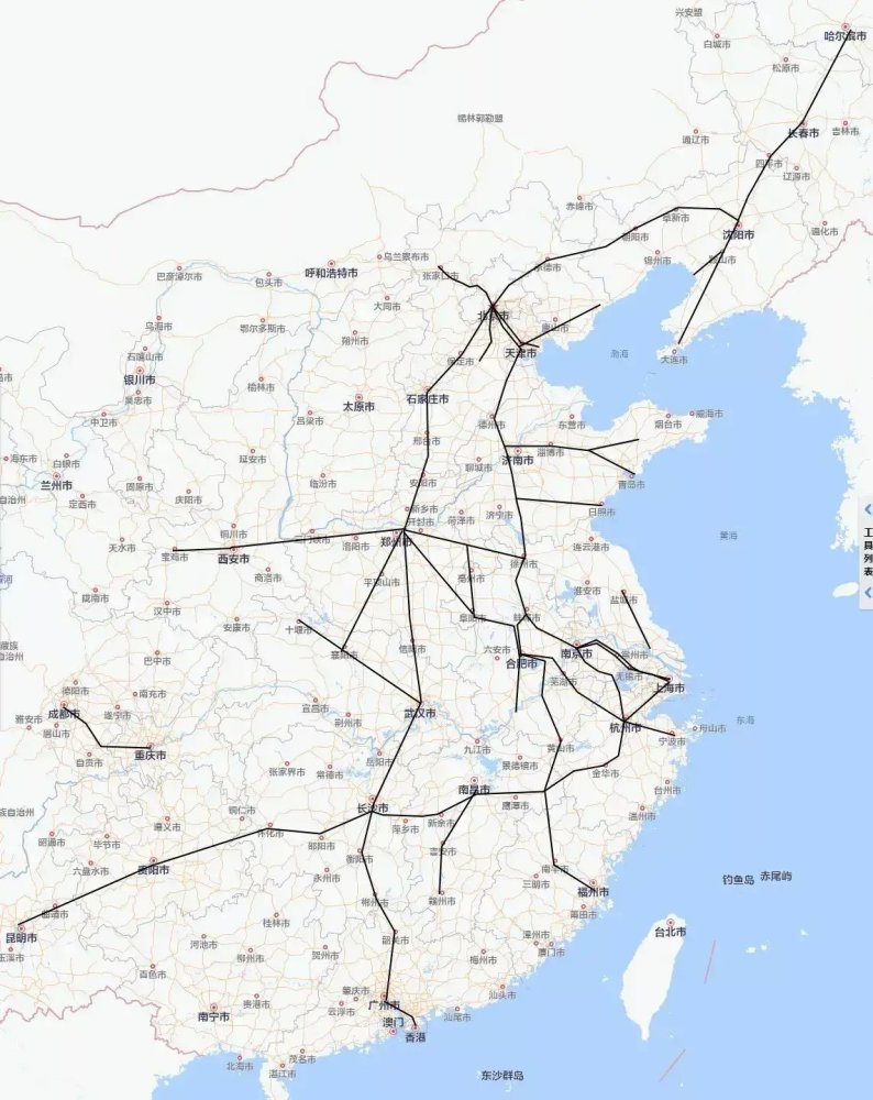 各省时速300km以上高铁线路图,河南安徽江苏,北京天津