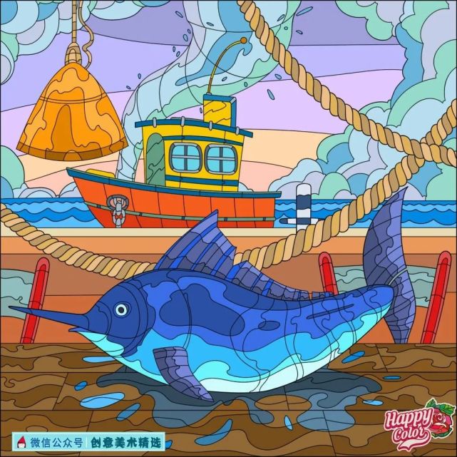 装饰画作品,在基本表现语言上运用了多种技巧来丰富构图的变化和延伸