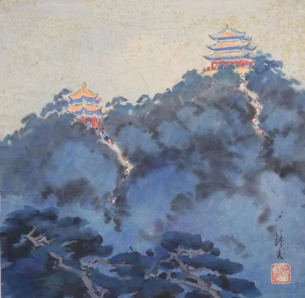 余钟志《景山》,水彩画,1979年