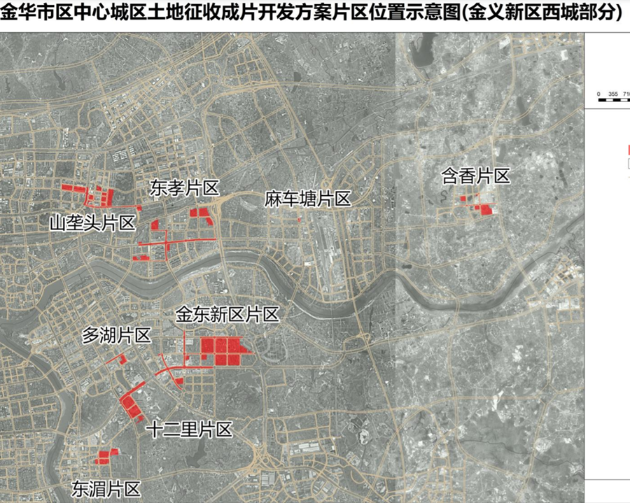 金义新区(金东区)西城部分共划定8个片区,片区规模211.6555公顷