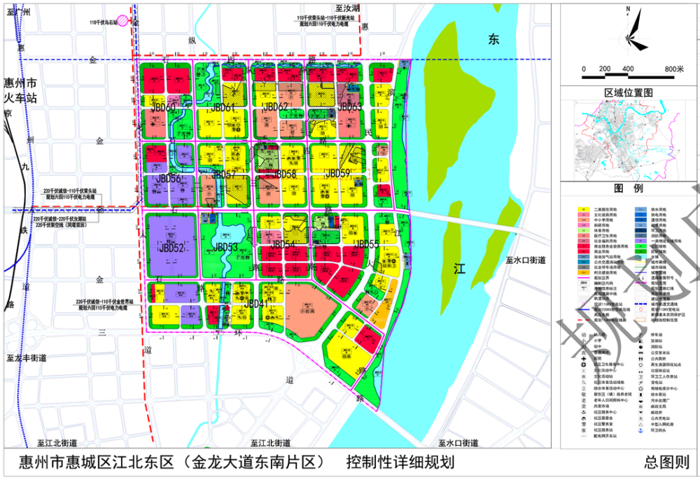 根据规划,江北东区金龙大道东南片区对接江北南区及惠州火车站枢纽