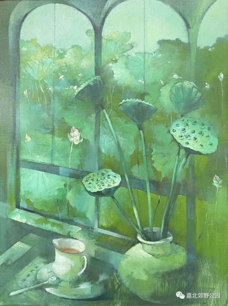 在公园看画展"碧波芙蓉 荷塘消夏"黄浦·嘉北美术作品展明起开放