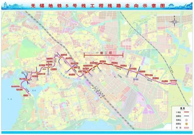 无锡地铁5号线线路起于滨湖区唐城站,线路出站后穿过东蠡湖,沿鸿桥路