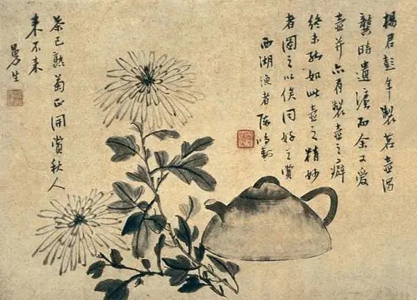 《菊花紫砂壶图》是陈鸿寿画的册页之一.