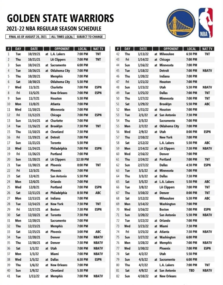 勇士新赛季赛程出炉 这十场比赛必看