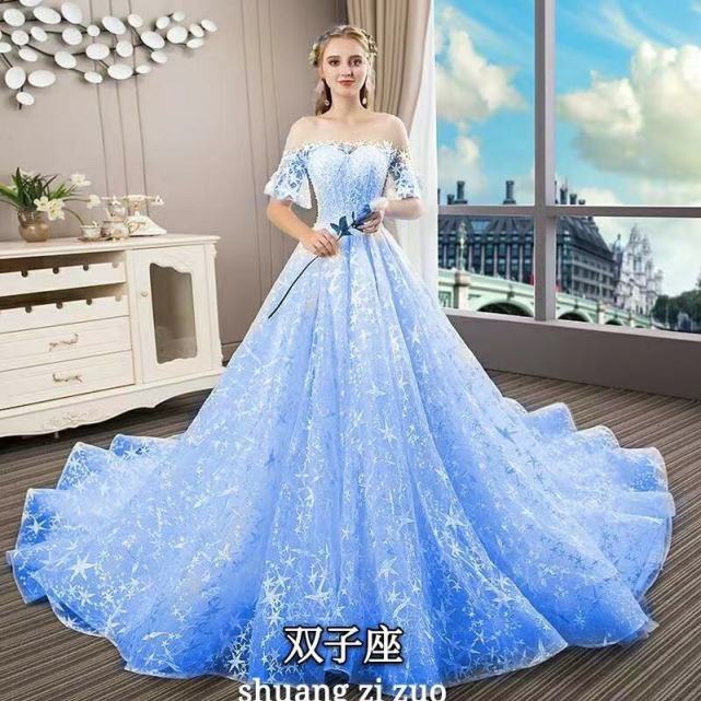 十二星座对应蓝色系公主裙,双子美观,狮子优雅,天秤