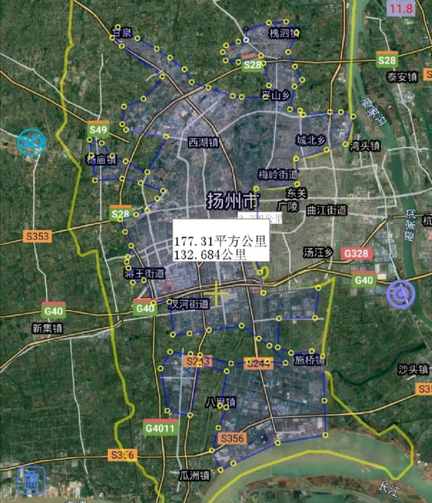 扬州市1县2市3区建成区面积排名最大是邗江区最小是高邮市