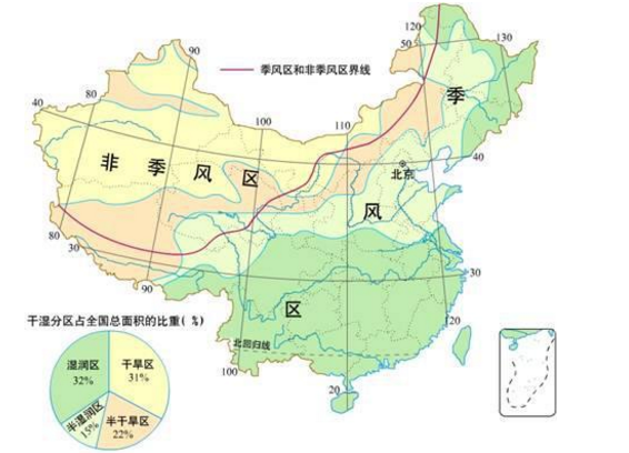 我国国土辽阔,从气候上可以分为季风区和非季风区.