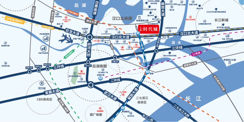 交通配套-地铁:项目距离轻轨1号线汉口北地铁站约200米.