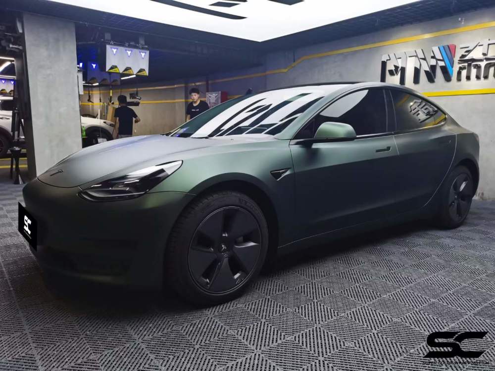 特斯拉model3汽车贴膜sc改色膜超哑墨绿