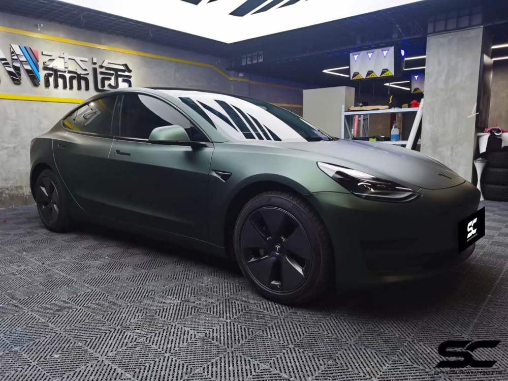 特斯拉model3汽车贴膜sc改色膜超哑墨绿