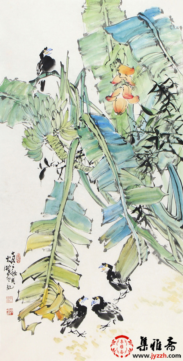 陈大鹏花鸟画作品《蕉叶》 【作品来源:集雅斋】