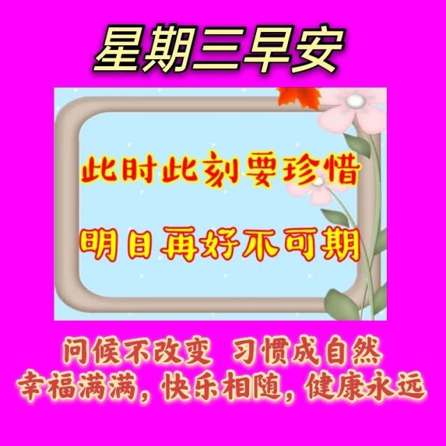 日子三阳开泰,对你三尺垂涎;祝福三言两语,祝你五次三番:周三快乐