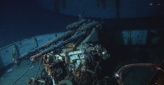 海底的俾斯麦号残骸上的37mm高射炮.图片来源于网络.
