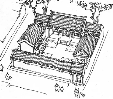 是一个"口"字形,简简单单由四座房屋围成;二进院落相对高级一些了