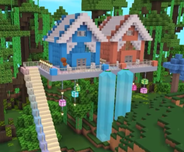 《迷你世界》丛林红蓝树屋,两种颜色很搭配,适合双人