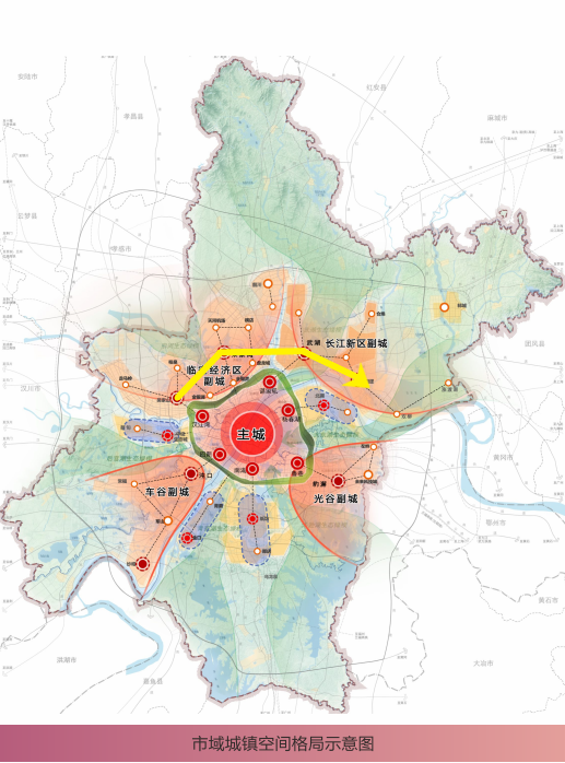 通过新规划的临空经济区,长江新区,车谷和光谷四大副城,实际上把武汉