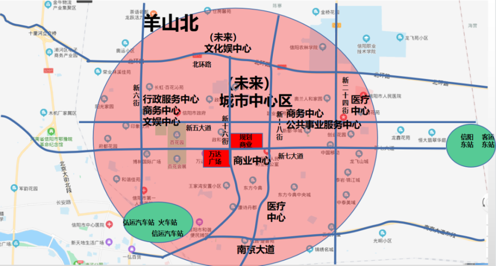 规划规模较小,难以支撑大型商业配套,大型医疗配套,只能借用羊山新区