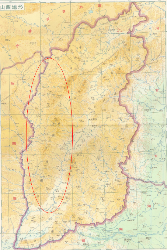 地图集》的《山西地形》介绍:西部高原和山地区,在省境的西部,以吕梁