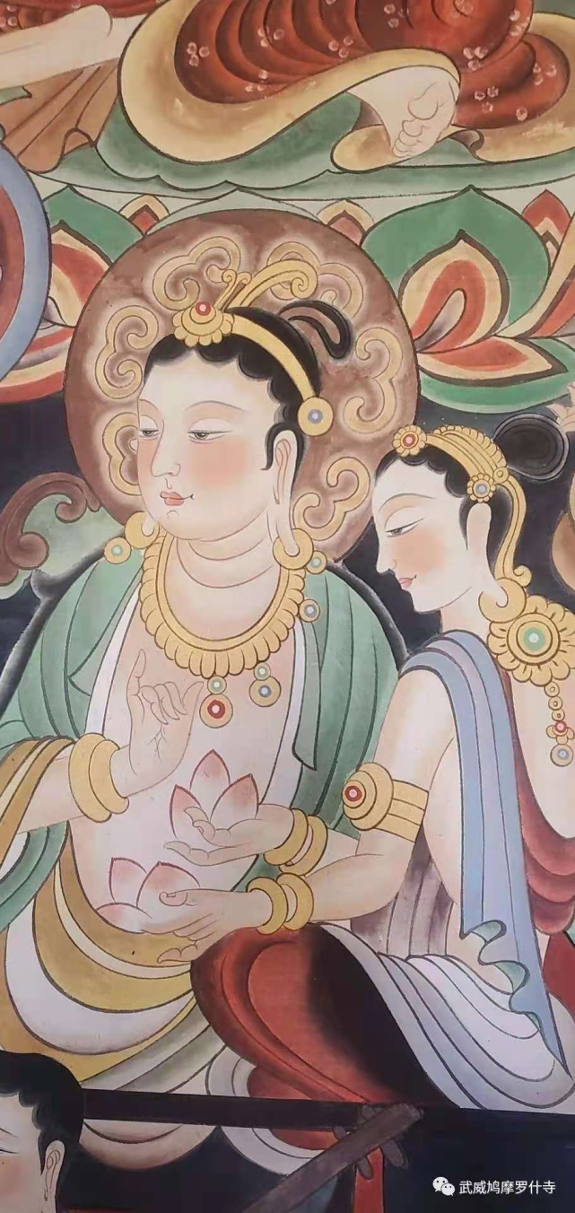 据武威鸠摩罗什寺景区负责人介绍,该壁画是按照敦煌莫高窟第220窟唐代