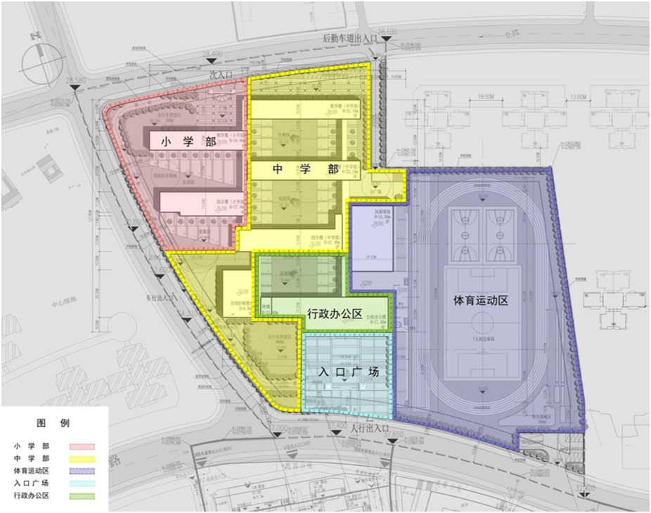 学校实拍图 整体教学楼建筑风格设计充满了蓬勃朝气,由南到北功能分区