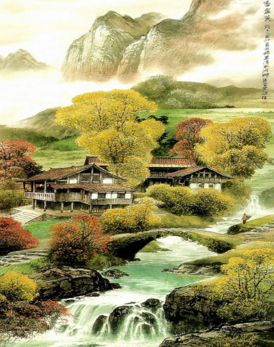 刘梁经彩墨山水画欣赏,画中有记忆中的童年