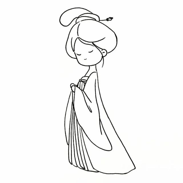 每天学一幅简笔画-采莲的古装美女