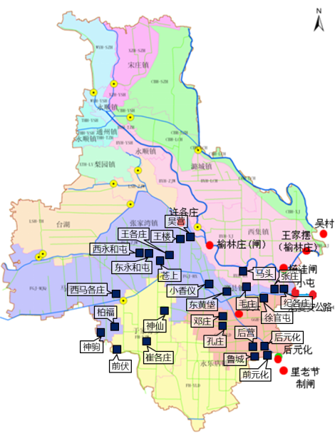 小香仪村,吴营村,东黄垡村,毛庄村,徐官屯村张家湾镇:苍上村,东永和屯