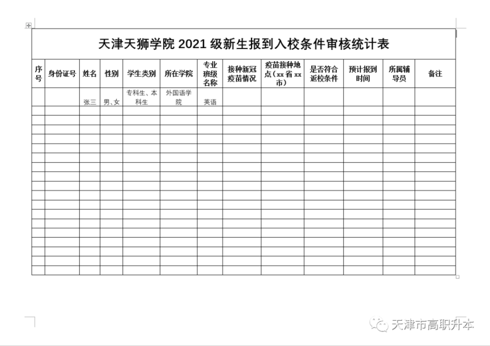天津天狮学院致2021级新生开学报到安排