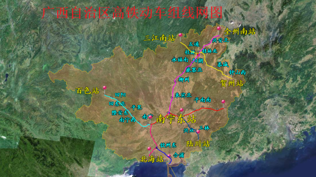 广西壮族自治区最新高铁动车组线网图