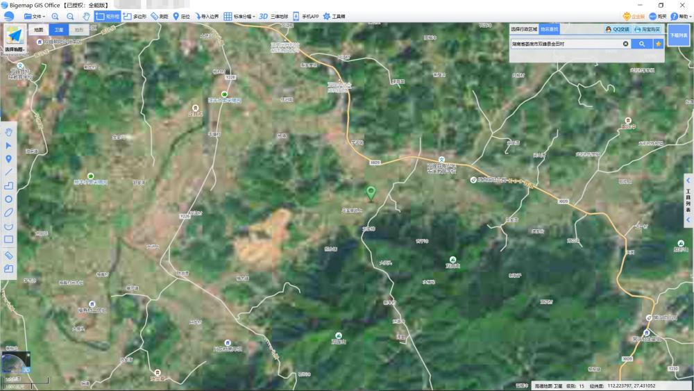 百度地图上的湖南金田村,最大级别17级,比天地图差一些(卫星地图