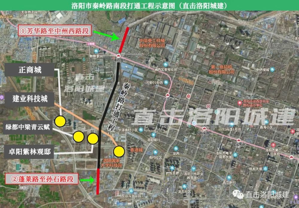 02 秦岭路南段打通工程启动 秦岭路南段打通工全长1231米,分为两段