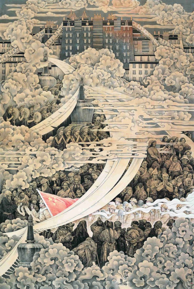 高原祥云—和平解放西藏(国画 246×396厘米 2008年至2009年