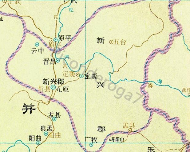 新兴郡设置于曹魏年间,下辖五个县,分别是九原,定襄