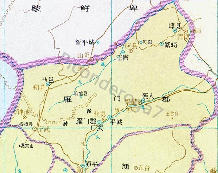 新兴郡设置于曹魏年间,下辖五个县,分别是九原,定襄