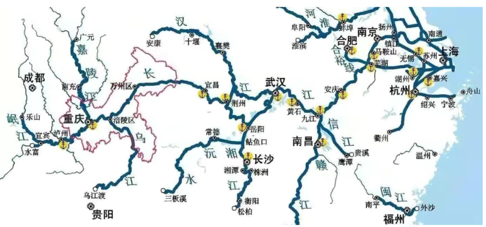 长江水系的航运地图