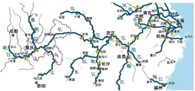 长江水系的航运地图另一方面,泛中部地区能够撑起中国经济的大梁,也有