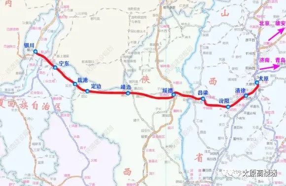 银川至太原高铁大致走向,不代表最终线路 图源:铁路建设规划公众号(侵