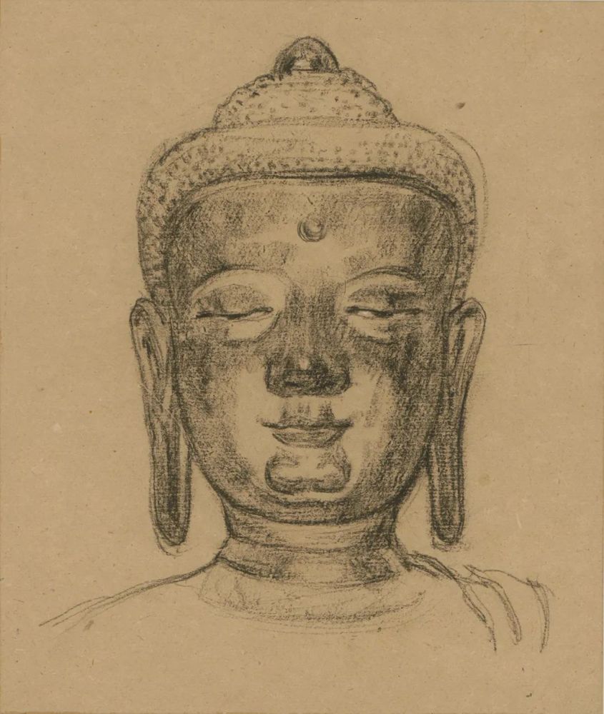 佛头,纸本素描,30×25.5cm,.1941年