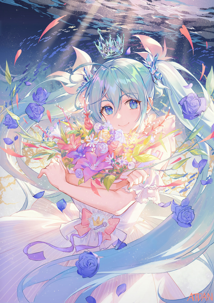 初音精美壁纸水漾鲜花梦幻绝美