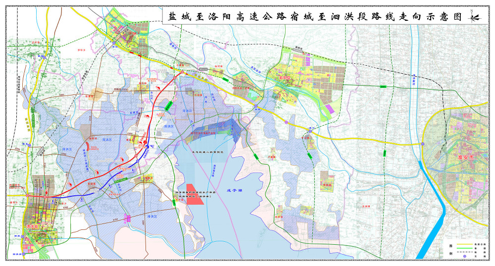 界集镇北,而后向西横穿滞洪区,经朱湖镇北后,与泗洪经济开发区规划