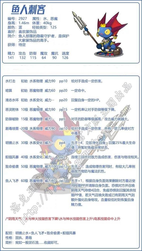 洛克王国鱼人刺客技能表图鉴