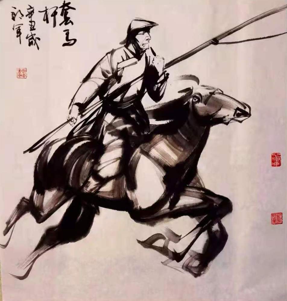 《套马杆》68x68cm《夏日》68x68cm《马心飞翔》68x68cm《巴尔虎》68x